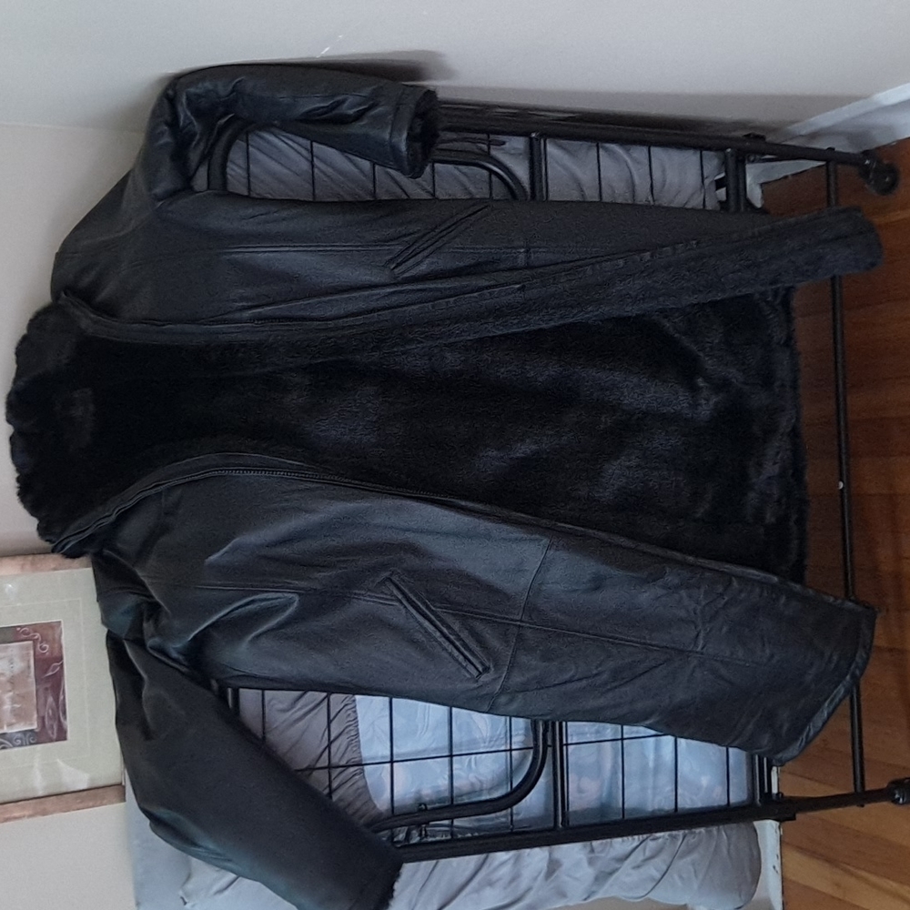 Long heavy leather coat